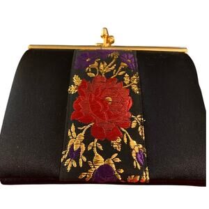 Large Black Coin Purse from Italy with Red and Gold Flexible Use Suede
